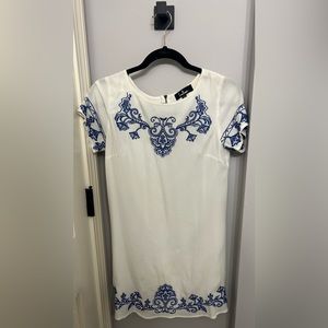 Lulus White and Blue Embroidered Dress